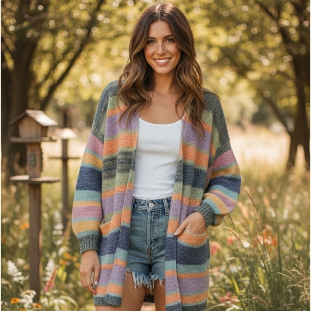 Anthropologie Oliver. O Mohair Colorful Striped Cardigan Sweater Small Cottage